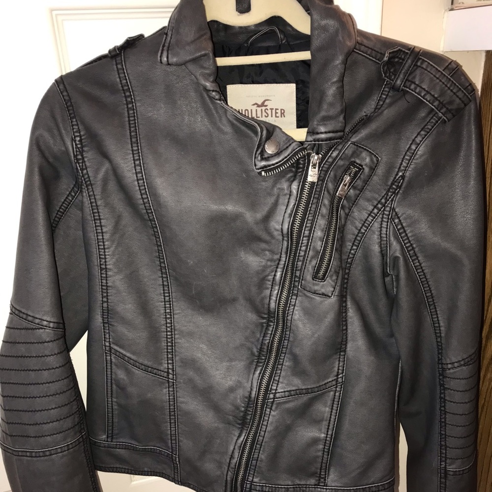 Hollister black leather jacket